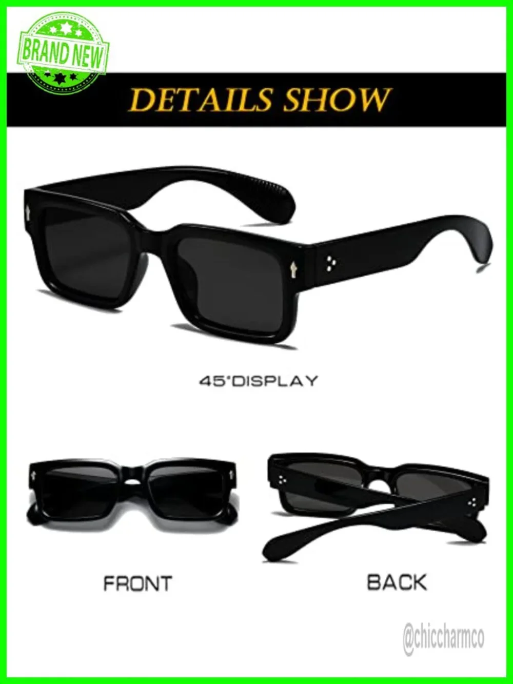 Square Frame Sunglasses UV400 Protection Acetate Fiber Trendy Chunky Rectangle